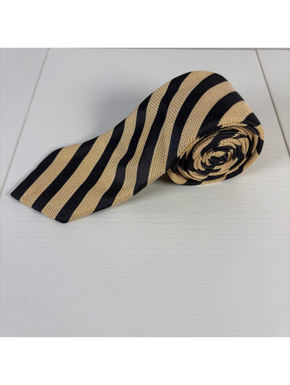 Sulka Vintage Striped Silk Tie Mens Gold Black Woven Repp Grenadine Necktie 3.5"